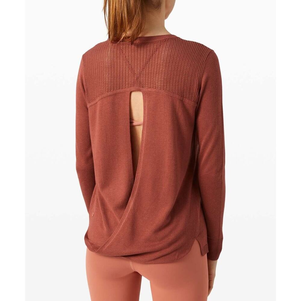 Lululemon Size 6 Back To Balance Sweater Open Back Knit Rustic Clay - Picture 12 of 12